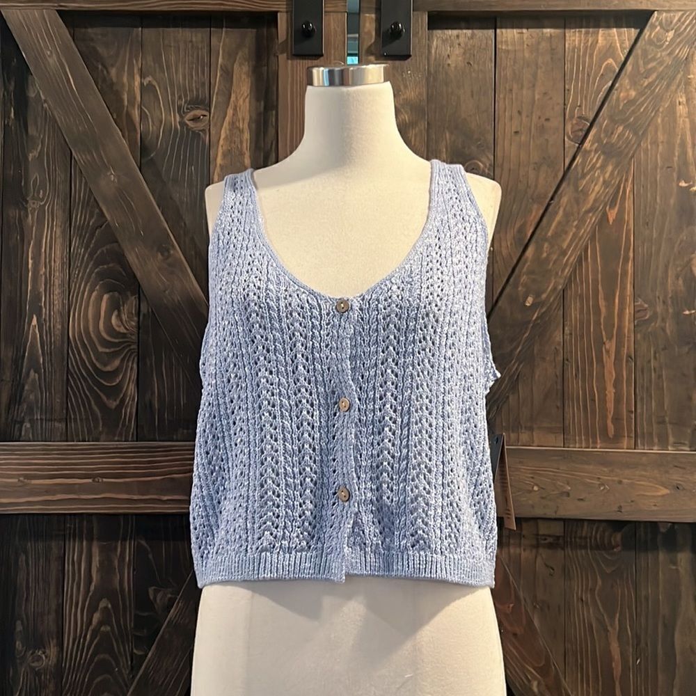 Nwt Frye BUTTON-UP POINTELLE  knitted crop TANK XL